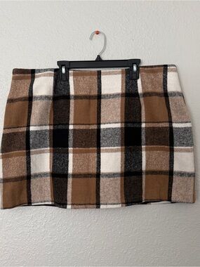 Plaid Mini Skirt in Brown and Cream Wool Blend